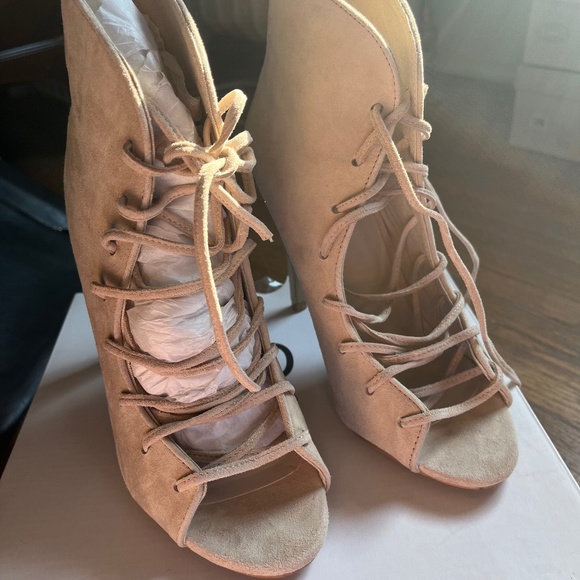 Tan Suede Lace Up Booties - size 7 - Picture 1 of 5